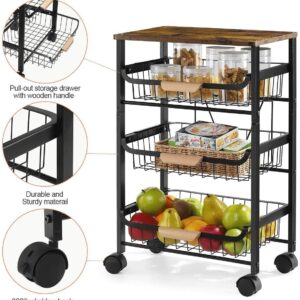 Kitchen Cart with Storage &Wheels 4 Tier Rolling Utility Cart Metal Pantry Rack