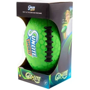 Sunlite Sports Football with Glowing Surface at Night, Waterproof, Outdoor Sports and Pool Toy, Beach Game, Neoprene, Green/Glowing, 9 inch