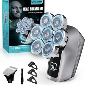 Gisaae Head Shavers for Bald Men, Upgraded 7D Electric Razor for Men Cordless Rechargeable Electric Shavers for Men Ipx7 100% Waterproof Dry & Wet Bald Head Shaver Beard Grooming Kit with Led Display