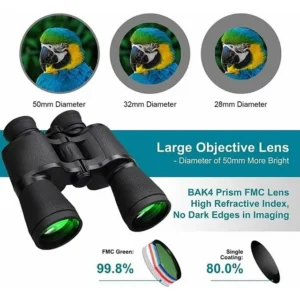 VAVSEA Binoculars, 20x50 Binoculars for Adults, Compact HD High Powered Binoculars with Low Night Vision 28mm Large Field Binoculars with BAK4 Prism FMC Lens for Hunting Bird Watching Sports