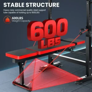 VIBESPARK Adjustable Weight Bench 600lbs 4-in-1 Foldable Workout Bench Set with Barbell Rack, Resistance Bands, Multi-Function Strength Training Bench Press Exercise Equipment for Home Gym