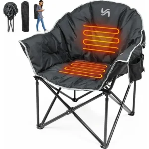 ABORON Oversized Heated Camping Chair, Outdoor Portable Heated Folding Chairs, Patio Lounge Chairs with 3 Heat Levels, Heating Chair for Outdoor Sports, Camping