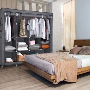 Portable Fabric Closet Wardrobe Roll-Up Door Clothes Rack Storage Organizer New