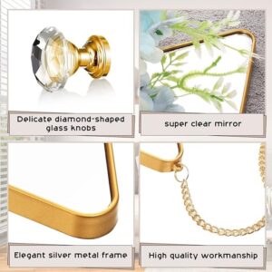 Suzile 6 Pcs Diamond Wall Mirror with Chain Hanging Mirror Set with Diamond Handle Frame Decorative Chain Mirror for Home Entryways Living Room Bathroom Farmhouse Wall Decor(Gold)