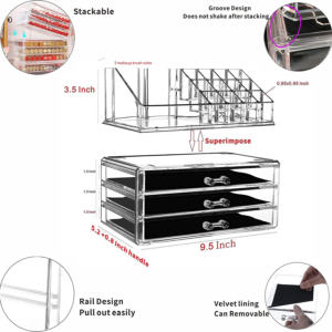 Cq Acrylic Makeup Organizer Skin Care Large Clear Cosmetic Display Cases Stackab