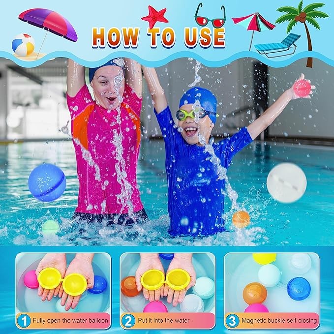 Reusable Magnetic Water Balloons,No Tying Easy Quick Fill, Summer Water Toys, Pool Toys,Refillable Water Balloons, Outdoor Kids Toys For Backyard,Bath Backyard Swimming Pool Party Supplies(12Pack) - Image 2