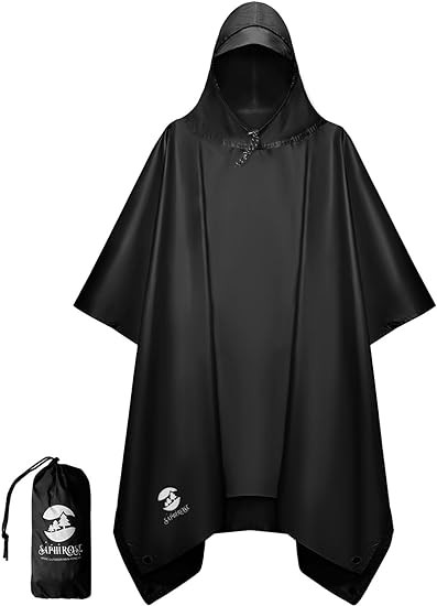 SaphiRose Hooded Rain Poncho Waterproof Raincoat Jacket for Men Women Adults