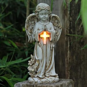 Rezpuao Angel Statue for Garden,Solar Angel for Cemetery Decorations,Garden Memorial Angel,Resin Praying Angel Figurine for Patio Lawn Yard Porch Decorations,12.12inch