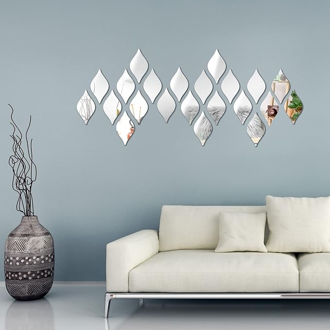 30 Pcs Teardrop Mirror Stickers Wall Decor Removable Acrylic Mirror Wall Stickers 3D Silver Mirror Wall Art Decals for Living Room Bathroom Home Office Background Decorations, 6 x 3.3 Inch - Image 2