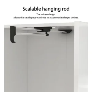 Hitow 2 Door Wardrobe Armoire, White Closet Storage Organizer with Two Drawers, Telescopic Clothing Rod and Shelves for Bedroom