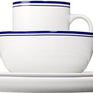 Amazon Basics 16-Piece Cafe Stripe Kitchen Dinnerware Set, Plates, Bowls, Mugs, Service for 4, Blue