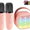 YLL Mini Karaoke Machine for Kids Adults, Portable Bluetooth Speaker with 2 Wireless Microphones,18 Pre-Loaded Songs Toys Birthday Gifts for Girls 4, 5, 6, 7, 8+ Years Old Toddler Teens (Lightpink)