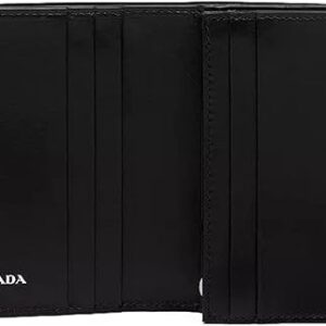 Prada Women's Nero Black Vitello Danio Silver Triangle Logo Small Wallet Zipper Coin Pouch 1MV021