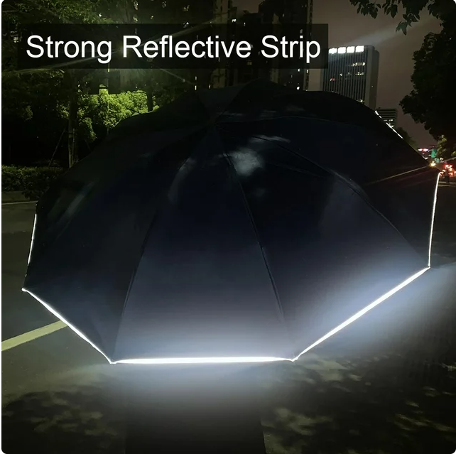 10 Ribs Fully Automatic UV Umbrella Reflective Stripe Large Reverse Umbrellas For Rain Sun Heat Insulation Parasol Sky Blue - Image 2