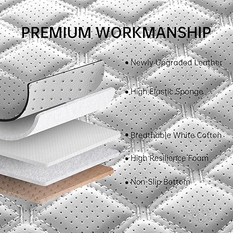 Car Seat Covers Full Set, Luxury Leather Waterproof Non-Slip Seat Protector Universal Fit for Most Cars SUVs Trucks Pick-ups,White and Black Car Accessories Interior(Full Set White) - Image 4