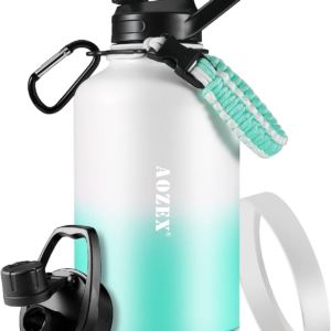 64 OZ Insulated Water Bottle with Straw, Stainless Steel Half Gallon Large Water