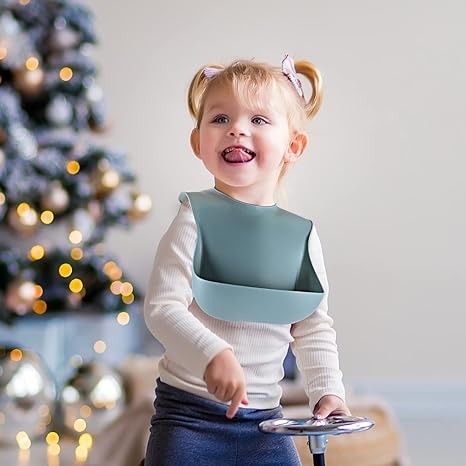 Eascrozn Silicone Baby Bibs for Babies & Toddlers Set of 3, BPA Free Unisex Soft Adjustable Fit Waterproof Feeding Bibs - Image 3