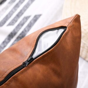 KKY Faux Leather Farmhouse Throw Pillow Cover 18x18 inch, Modern Country Style Decorative Throw Pillow Cover for Bedroom Living Room Sofa Brown Accent Pillows.(Full Leather 2PC, 18x18 inch)