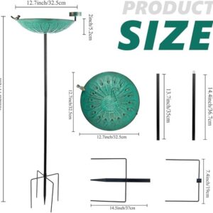 Stargarden Bird Bath, Metal Bird Baths, 12.7“Dia Peacock Pattern Outdoor Bird Bath with Stake, Decorative Hummingbird Birdbaths for Outdoors, Garden Decor