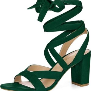 Allegra K Women's Crisscross Chunky Heel Lace Ups Sandals