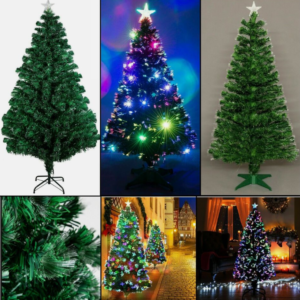 Pre Lit Fiber Optic Christmas Xmas Tree Colour Changing Xmas Lights Star Green