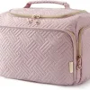 BAGSMART Travel Toiletry Bag, Large Wide-open Makeup Cosmetic Travel Bag for Toiletries with Handle, Pink-L