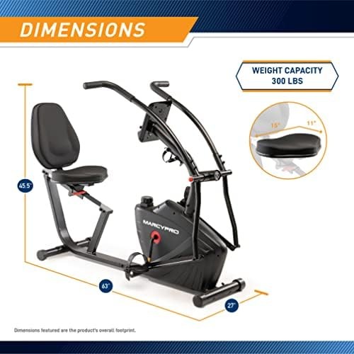 Marcy Dual Action Cross Training Recumbent Exercise Bike with Arm Exercisers, Gym Equipment for Work from Home Fitness, Black JX-7301 - Image 4